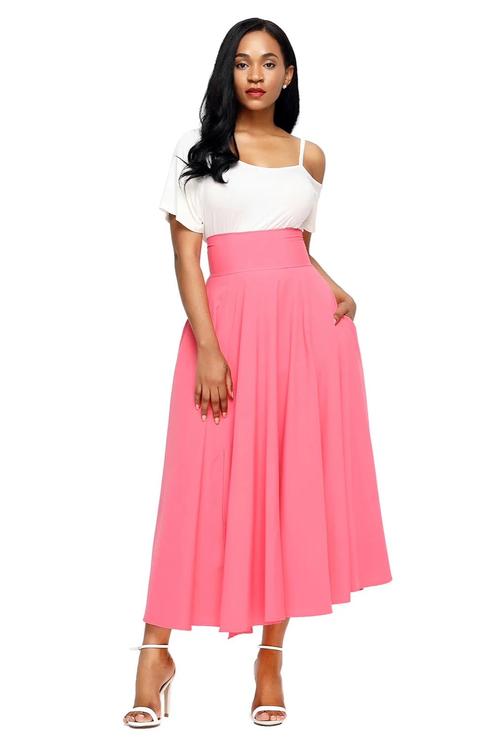 Pink-Retro-High-Waist-Pleated-Belted-Maxi-Skirt-LC65053-10-3