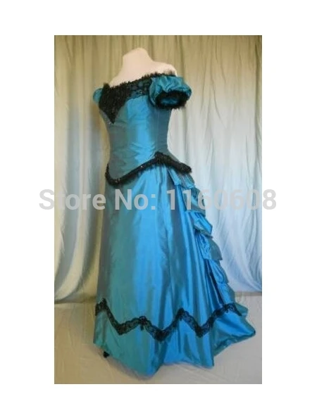 

Fee Shipping Blue 0ff-the-Shoulder Victorian Bustle Ball Gown Dress
