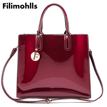 

Women Famous Brand Lady's Handbag bags for Women Shoulder Bag Sac luxury designer Red Patent Leather Tote Bag Handbags F-120
