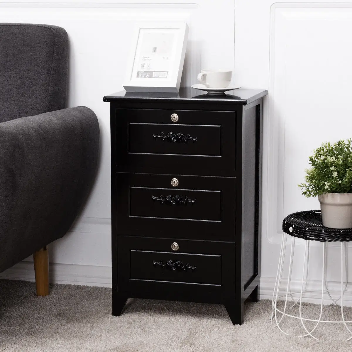 Giantex Bedroom Nightstand Modern End Beside Table with 3 Drawer Storage Organizer Wooden Home Furniture HW56018BK Giantex Bedroom Nightstand Modern End Beside Table with 3 Drawer Storage Organizer Wooden Home Furniture HW56018BK
