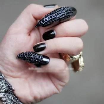 

10 Pcs/Set Men Women False Nail Black Crystal Claw Paw Talon Finger Rings KG66