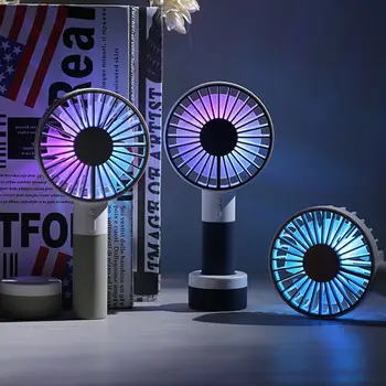 

Mini Handheld Fan with Colorful Light Sports Portable Rechargeable USB Fan with Standing Base 3 Speed Desktop Fan for Outdoor Tr