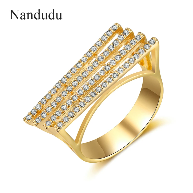 Nandudu специальные Дизайн Grometric Стиль золото Цвет кольцо с блестящими кристалл для Для женщин Леди Рождественские год Jewelry R1940