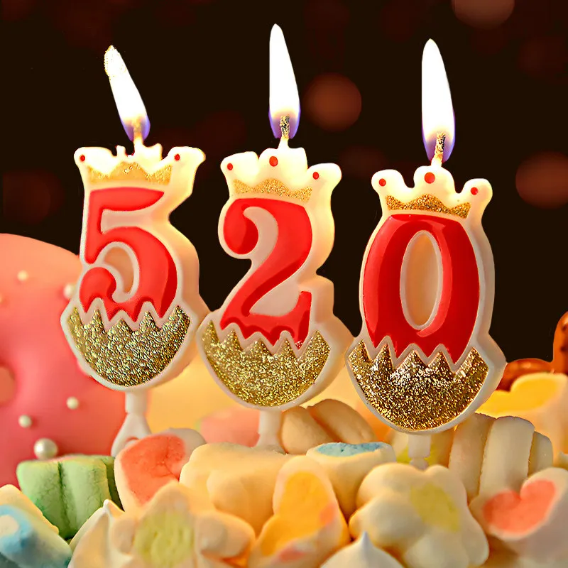 

1 Pcs Gold Crown Party Candle Red Birthday Candles for Kids Girls Boys Birthday Party Number Candles Cake Decorations 0-9
