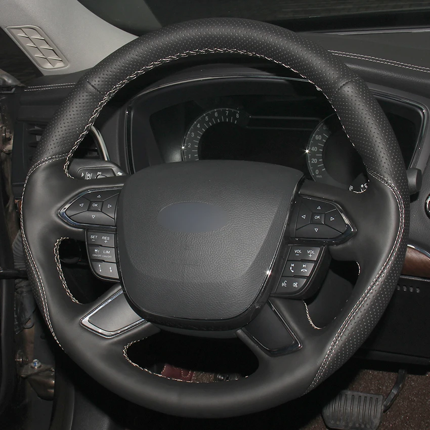 Черный кожаный чехол для Ford Taurus 2016 2017|car steering wheel cover|steering coverwheel cover |