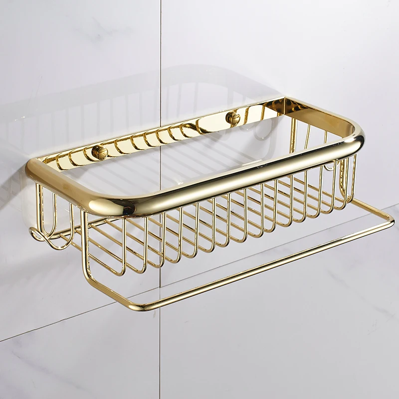 Роскошный полированный Золотой набор для ванной, настенный держатель для полотенец, подставка для мыла, полотенец, полка для душа, аксессуары для ванной комнаты