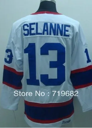 Free Shipping #13 Teemu Selanne Men's Ice Hockey Jersey Embroidery and Sewing Logos Size M--3XL Accept Mix Order | - Цена: 