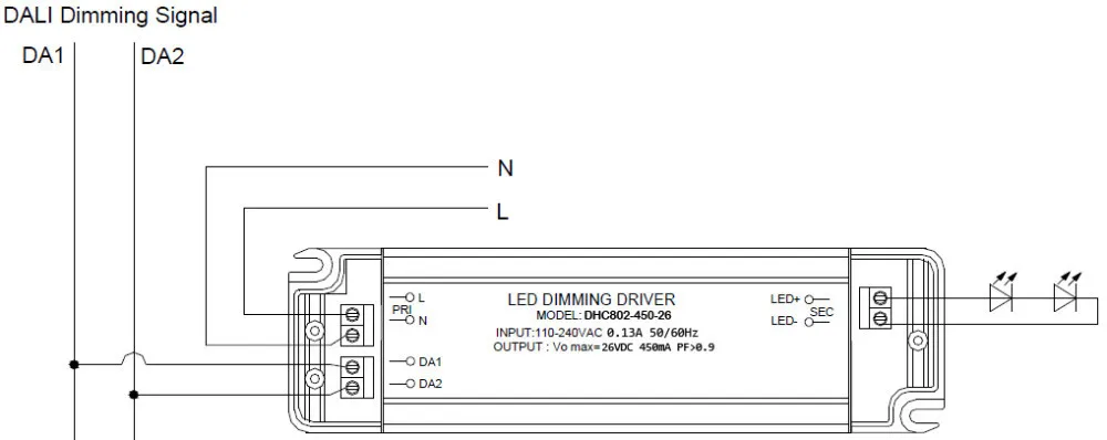110 240v Constant Current Dali Led Driver 450ma 24 40v 20w