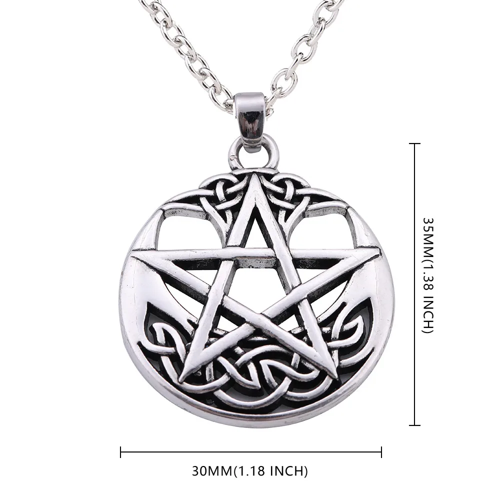 LIKGREAT Vintage Pentagram Round Pendant Necklace Celtics Knot Wicca Jewerly Hollow Pentacle Accessories Amulet Necklace - Окраска металла: 2