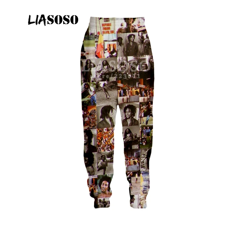 LIASOSO Осень Новый Для мужчин Для женщин модные штаны 3D принт певица Боб Марли брюки Повседневное Фитнес свободные хип-хоп Для мужчин брюки
