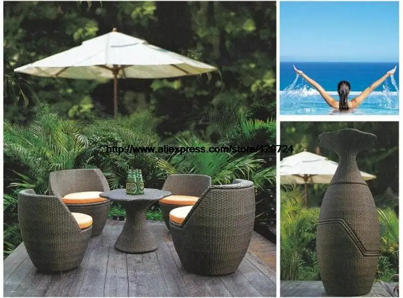 

Creative Rattan Furniture Set Vase Combination Outdoor Sofa Garden Sofa Chair Table Patio Wicker Furniture Combination HFA111