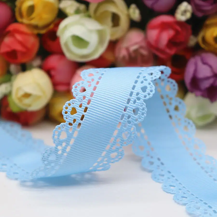 10 Yards Hollow Lace Grosgrain Ribbon Peach Heart Ribbon 30MM For Hair Bows DIY Crafts Handmade Accessories M19042702 ribbon decoration ribbon supplies grosgrain ribbon lace trim ribbon