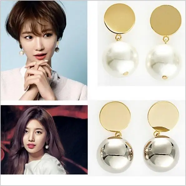 Korean Drama Star Pearl Pendant Ear Stud Earring For Women Female