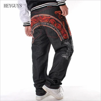 

NAGRI 2020 New Men's hip hop jeans Cool personality embroidery loose pants Denim streetwear long trousers male