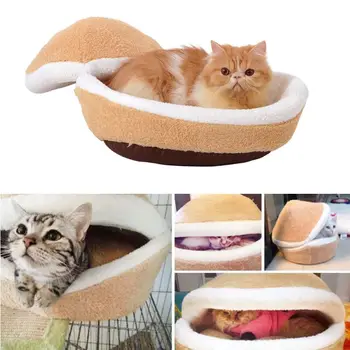 

Soft & Cute Hamburger Bed Cat Kitty Puppy Pet Nest Shell Cover House Removable Windproof Winter Warm