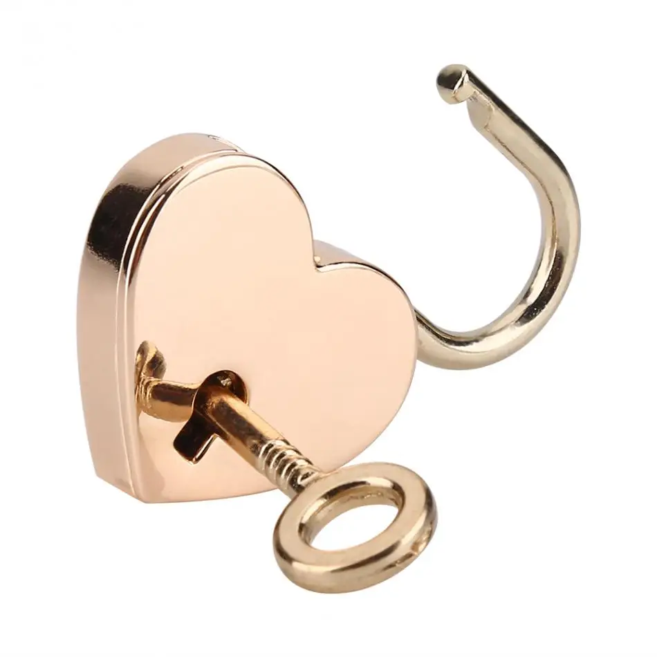 

2 sets Heart-shaped Padlock & Skeleton Key Metal Mini Lock for Luggage Diary Book Jewelry Box