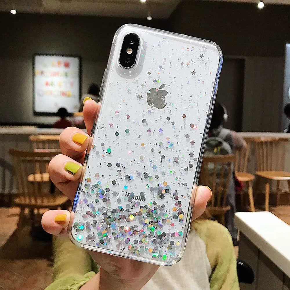 Модный блеск Bling Star чехлы для телефонов iphone 11 Pro MAX XS Max XR X 8 7 6 6splus Мягкий ТПУ блестящий Блестящий Прозрачный чехол - Цвет: white