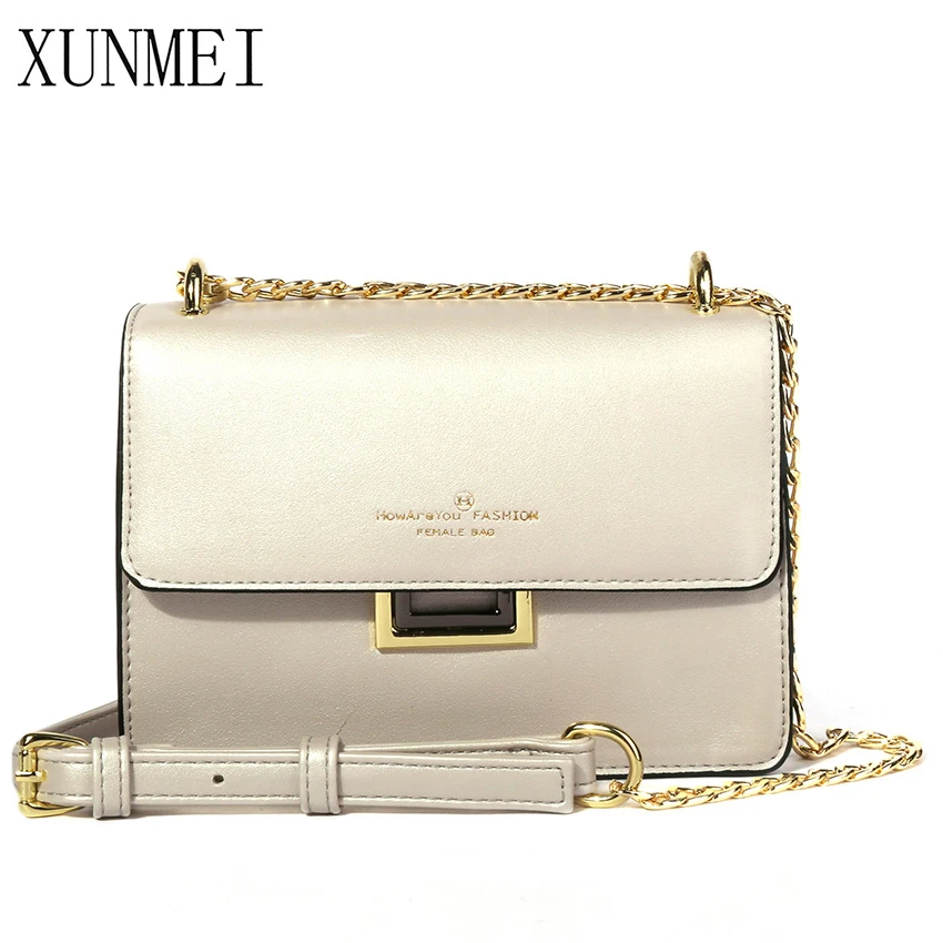 

XUNMEI Luxury Handbag PU Leather Designer Women Shoulder Bag Pink Beige Small Chain Ladies Crossbody Messenger Bags for Girls