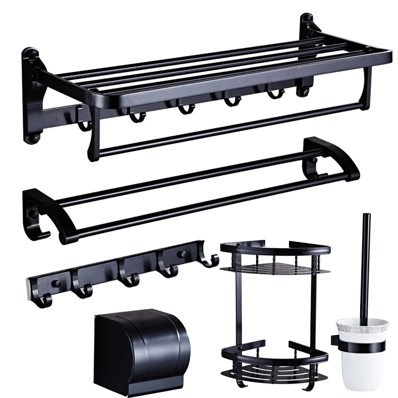 

antique black Space aluminum bathroom suite wall mounted Sanitary Ware Suite towel hook paper holders toilet brush holder