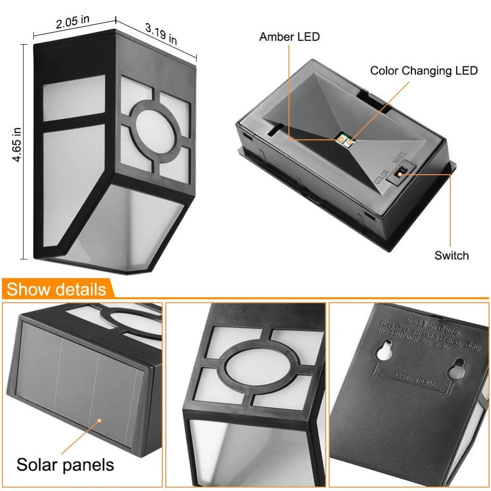 2pcs solar power Lights for House Outdoor Landscape Garden Fence Lamp focos solares led para exterior envio gratis