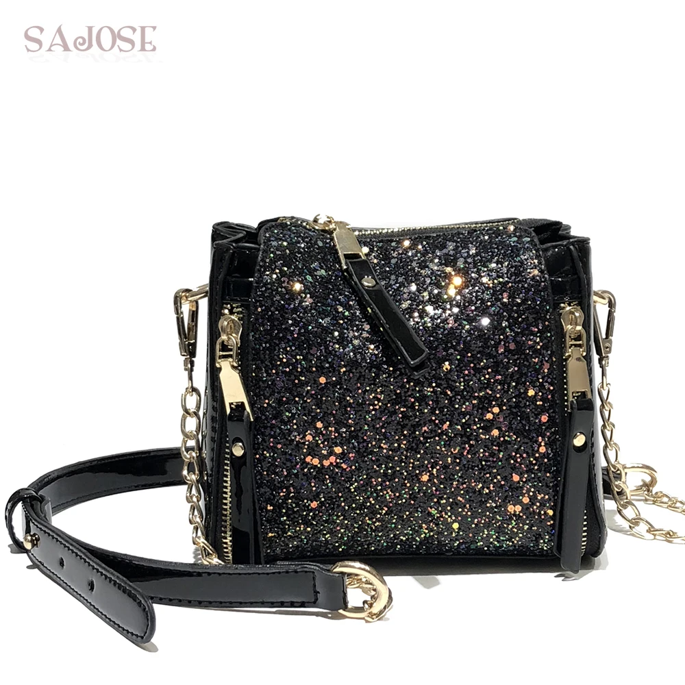 

Fashion Shiny Crossbody Bags For Woman High Quality Vintage Patent leather Messenger Bags Girls Splice Bucket Shoulder Bag