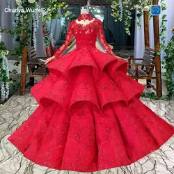 LS11290 бальное платье вечерние платья с высоким воротом с длинными рукавами на шнуровке сзади Роза свадебное платье длинный шлейф