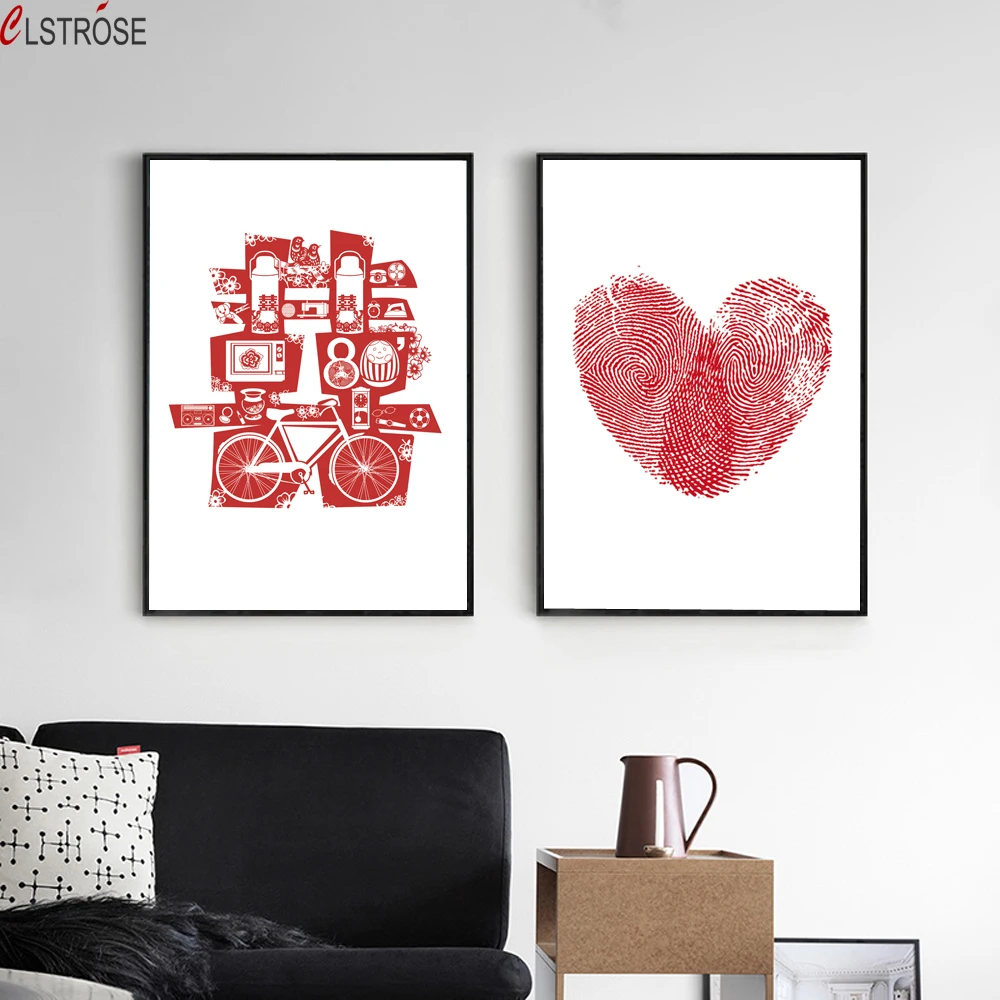 Unframed-Modern-Canvas-Print-Painting-of-Chinese-Wedding-Elements-Double-Happiness-and-Fingerprint-love-SHUANG-XI