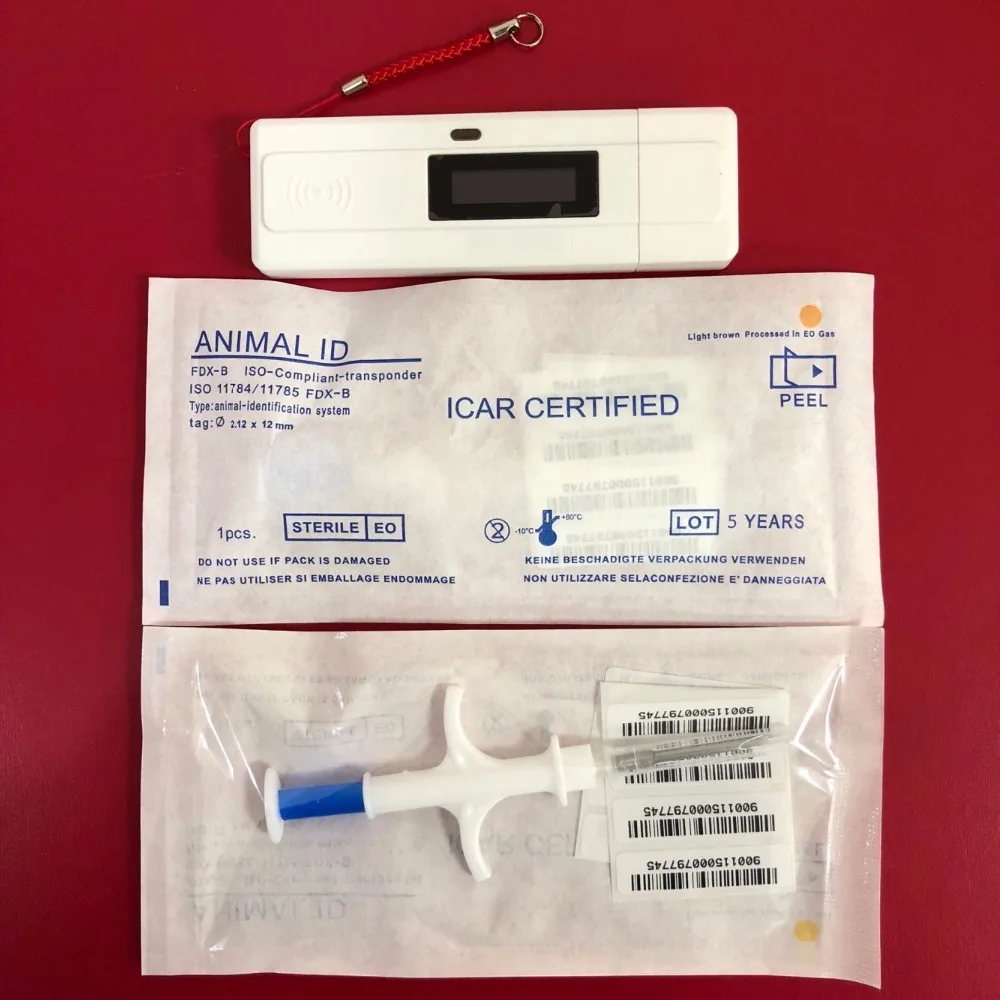 Scanner pet microchip Mini Reader + 2 pcs syringe with needle 2.12*12mm