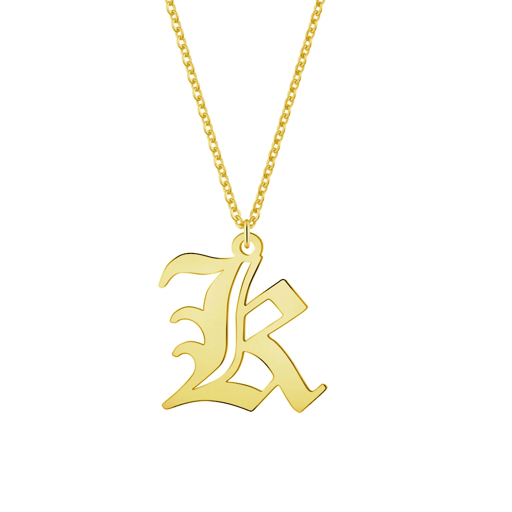 

GORGEOUS TALE Personalized Jewelry Single Initial English Pendant Necklaces Gold Color Old English Font Charm Letter Necklaces