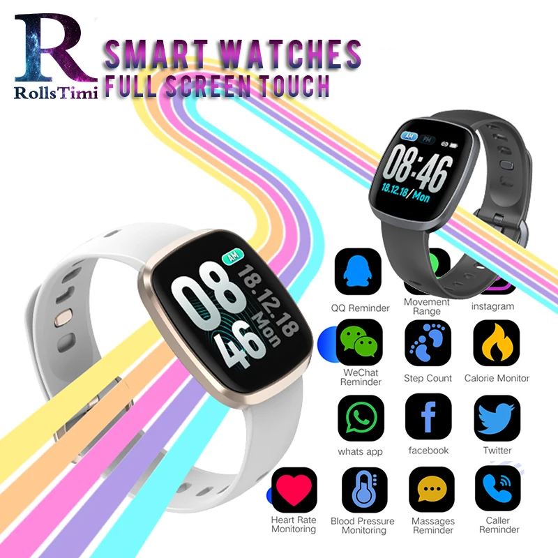 

RollsTimi Smart Watches Heart Rate Monitor Fitness Tracker Smart Wristband Sport Watch Full Screen Touch Smartwatch IOS Android