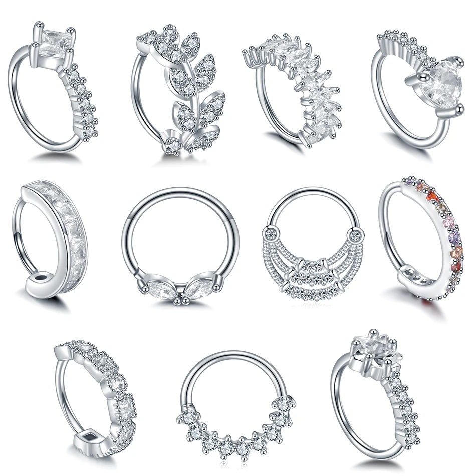 

1PC 20G Copper Open Hoop Daith Earring Helix Clicker CZ Gem Cartilage Rook Earring Septum Ring Nose Ear Piercing Fashion Jewelry