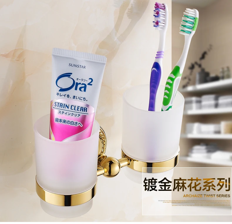 Luxurious 100 copper toothbrush cup holder brush cup double cup holder European golden glass