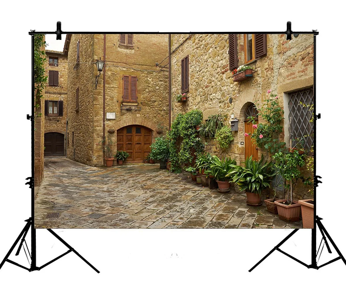 

5x7ft Italy Narrow Street Plants Flowers Ancient Brick Stone Polyester Photo Background Portrait Backdrop