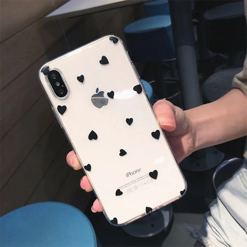 Lovebay чехол для телефона для iPhone 11, 6, 6 S, 7, 8 Plus, X, XR, 11Pro, XS Max, милый мультяшный волнистый прозрачный мягкий ТПУ чехол для iPhone X - Цвет: T2 black