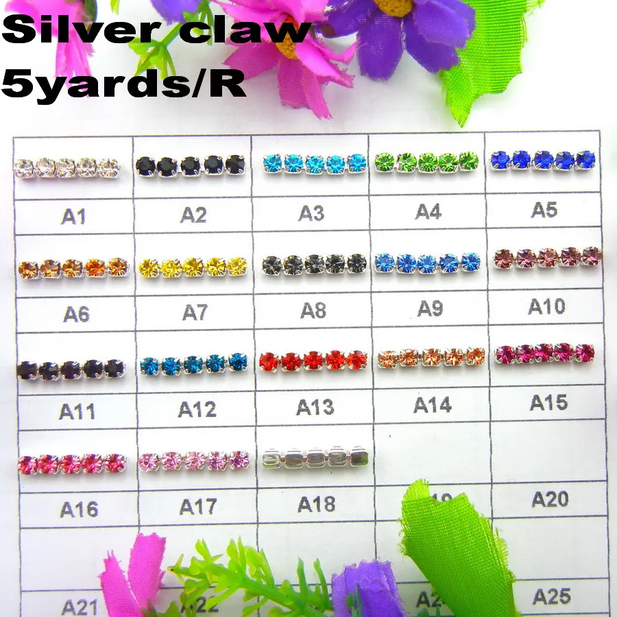 Silver base claw 5yards/R High density ss6 2mm ss8 2.5mm ss10 2.8mm ss12 3mm SS16 4mm rhinestone cup chain Sew On glue on trim | Дом и сад