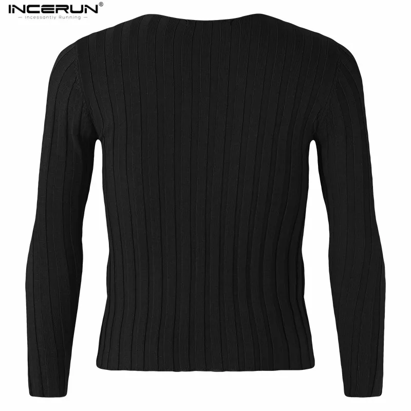 Осень, мужской свитер, вязаный, v-образный вырез, приталенный, длинный рукав, Повседневные свитера, модные, однотонные, теплые пуловеры, мужские топы, плюс размер 3XL - Цвет: Black