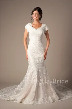 

Vintage Lace Appliques Modest Mermaid Wedding Dresses With Cap Sleeves Luxury Cheap Wedding Gowns China Bohemian Bridal Gown
