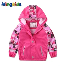 Mingkids розовая куртка девочка ветровка флисовая подкладка осень весна водонепроницаемая ветронепродуваемая дождевик флисовая подкладка малиновая верхняя фирменная одежда для детей европейский размер