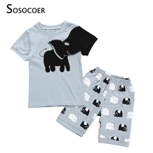 SOSOCOER/комплект одежды для мальчиков; летняя футболка С Рисунком Слона+ шорты; комплект из 2 предметов для маленьких девочек; милый детский костюм с принтом животных