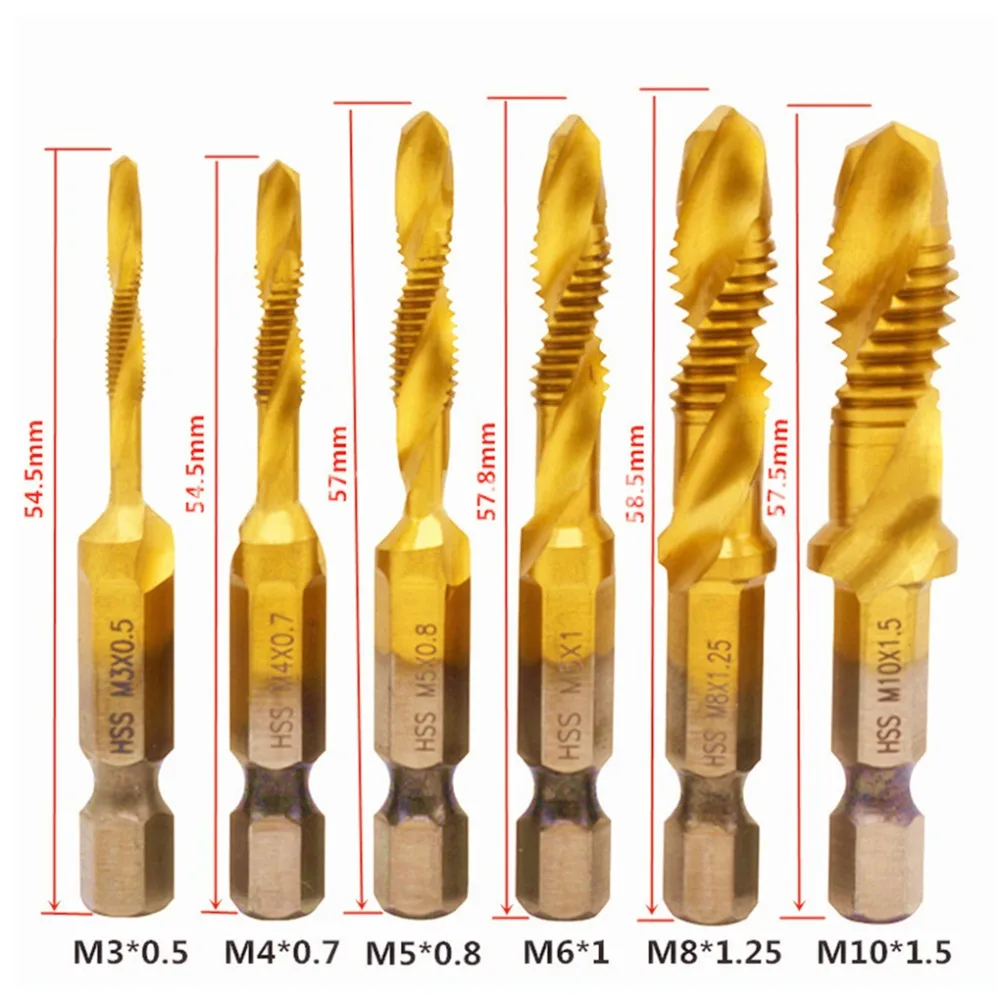 6 шт M3-M10 Hex винтовой зажим нажмите сверла нить титановый HSS зенковки метчики с титановым покрытием биты для сверла для деревообработки