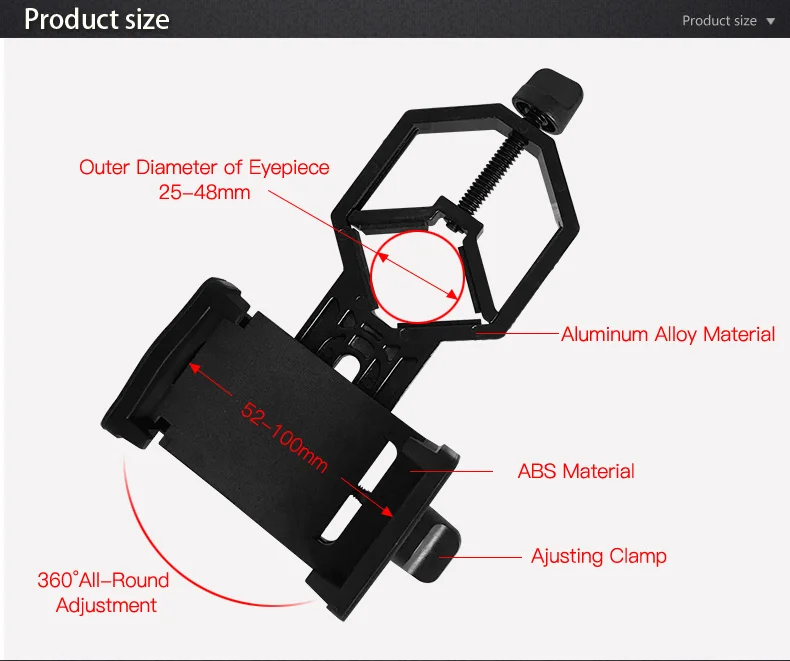 Универсальный адаптер для сотового телефона с зажимом, бинокль, Монокуляр, Зрительная труба, телескоп, поддержка телефона, окуляр D: 25-48 мм