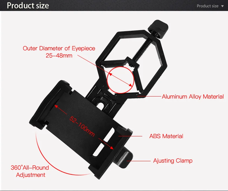 Adaptador de Telefone Suporte do Telefone Celular Universal Clipe Montagem Binocular Telescópio Monocular Spotting Scope Ocular d: 25 48mm 3 Telescópio e binóculos