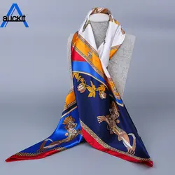 Демисезонный женский атласный шарф большой площади шарфы печатных Для женщин шарф полиэстер Шелковый шарф платок 90*90 см вечерние подарок