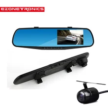Free Shipping CAR 4.3”HD1080 Dual Lens Video Recorder Dash Cam Rearview Mirror Car Camera Waterproof DVR Rear View Camera 2010