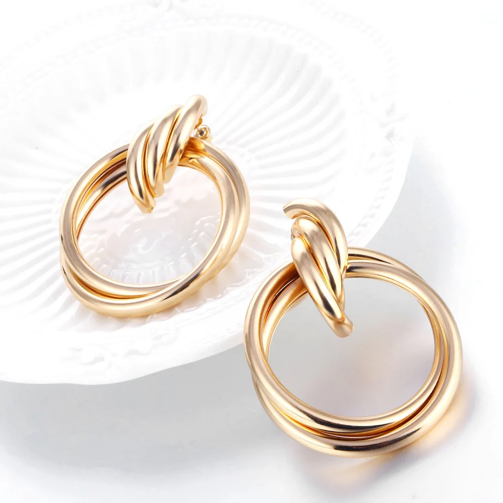 

Women Fashion Pop Jewelry Gold Silver Round Circle Hoop Earrings For Women Vintage Geometric Earrings