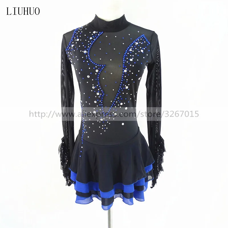 

Figure Skating Dress Women's Girls' Ice Skating Dress Black Spandex Stretchy Skating Wear Sequin Long Sleeves Figure Skating