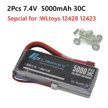 

Limskey New Version Good Quality Rc Lipo Battery 7.4V 5000mah 2S 30C Max 60C for Wltoys 12428 12423 1:12 RC Car Spare parts