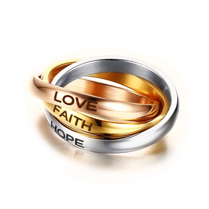 Mprainbow, женские кольца, 3 мм, нержавеющая сталь, три цвета, тройное переплетенное кольцо, обручальное кольцо, лазерная любовь, надеюсь, религиозные украшения