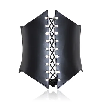 

New Arrival Women Punk Black Faux Leather Body Shaper Lace Up Waist Cincher Slimming Bustiers Sexy Underbust Corsets