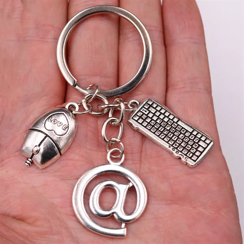 1pc  Mouse Keyboard Keychain @ Symbol Keychain Creative Metal Charm  Keychain Friends Gift A1838